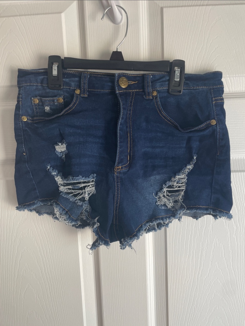 Eighty Eight Dark Blue Distressed Denim Shorts Size 11